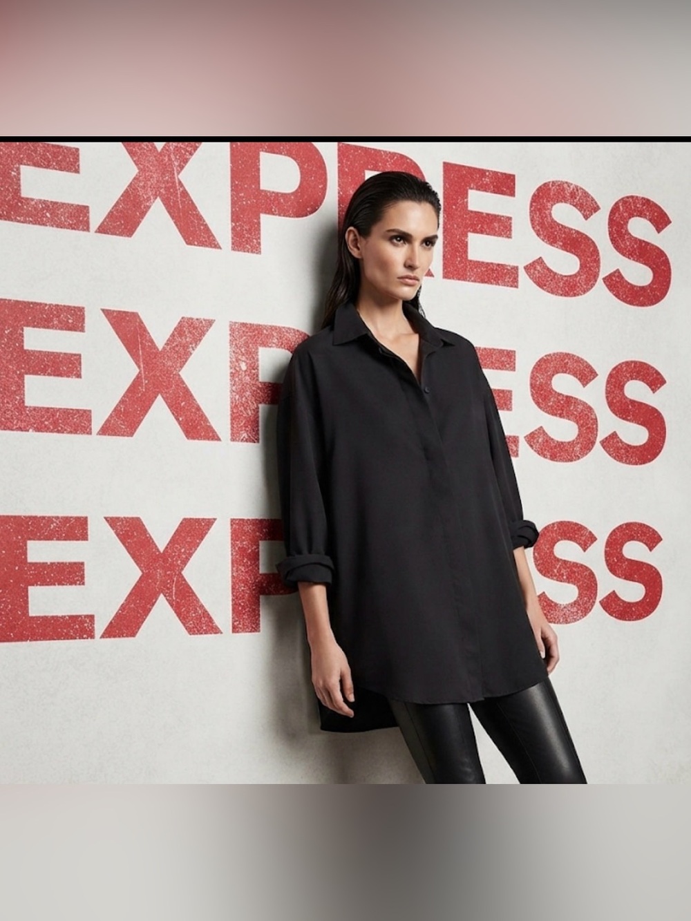Authentic Express Boyfriend Portofino oversized black button down shirt sz M